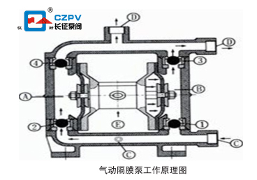 單向氣動隔膜泵的工作原理圖 單向氣動隔膜泵的工作原理圖