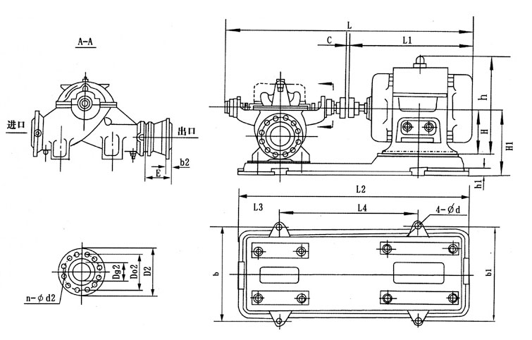 雙吸泵安裝尺寸圖 雙吸泵安裝尺寸圖